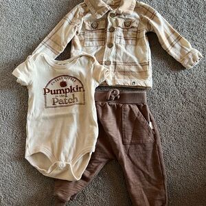 Plaid Jacket and Pumpkin Patch Onesie Set with Pants